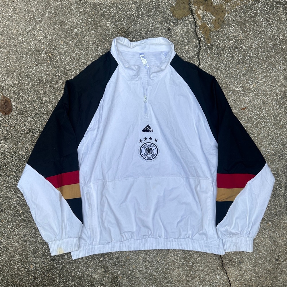 Adidas Germany National Team Quarter Zip Windbreaker Jacket White Mens XL